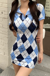 Sexy Argyle Pattern Bodycon Mini Dress